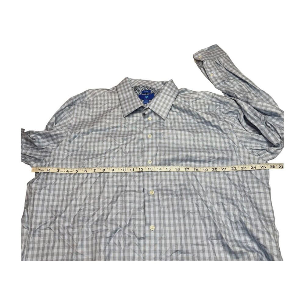 Egara Shirt Men 3XLT Gray White Check 100% Cotton Long Sleeve Collared Button-Up - Picture 5 of 6